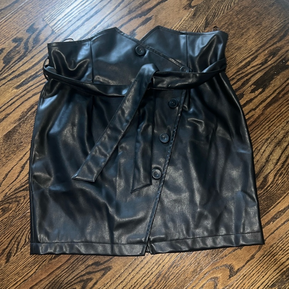 Faux leather wrap skirt